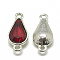 Alloy Glass Links connectors, teardrop, Platinum, Red, 21x10x5~6mm, Hole: 2mm