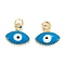 Brass Enamel Pendants, Real 18K Gold Plated, Long-Lasting Plated, Evil Eye, Deep Sky Blue, 10x11x2mm, Hole: 2.6mm