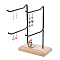 2-Tier 2-Row Wood Jewelry Display Stands, with Electrophoresis Black Tone Iron Findings, for Earrings, Bracelet, Keychain Organizer, BurlyWood, Finish Product: 16.5x13x21cm, about 3pcs/set