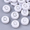 Plating Acrylic Beads, Silver Metal Enlaced, Horizontal Hole, Flat Round with Letter, White, Letter.D, 7x4mm, Hole: 1.2mm