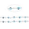 3.28 Feet Handmade Evil Eye Lampwork Round Beaded Chains, with Brass Findings, Unwelded, Long-Lasting Plated, Silver, Light Sky Blue, 12.5x2.8x4x1.5mm, Beads: 4mm