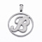 Non-Tarnish 304 Stainless Steel Pendants, Flat Round with Letter.B, Stainless Steel Color, 28x25x1.2mm, Hole: 6x3mm