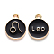 Alloy Enamel Pendants, Cadmium Free & Lead Free, Flat Round with Constellation, Light Gold, Black, Leo, 22x18x2mm, Hole: 1.5mm