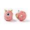 Halloween Opaque Resin Beads, with Golden Tone Alloy Horns, Single-Eye Monster, Pink, 13x10.5x12mm, Hole: 1.8mm