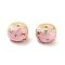 Donut Rack Plating Brass Enamel Beads, Cadmium Free & Lead Free, Long-Lasting Plated, Real 18K Gold Plated, Pink, 10x9.5x7.5mm, Hole: 3mm