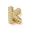 Brass Micro Pave Clear Cubic Zirconia Charms, Real 18K Gold Plated, Letter K, 12x9.5x5mm, Hole: 2mm