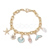 Summer Beach Starfish & Shell Shaped Alloy Enamel & ABS Plastic Imitation Pearl Charm Bracelets BJEW-JB10539-1