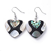 Black Lip Shell & Abalone Shell/Paua Shell Dangle Earrings EJEW-K081-03C-1