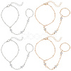4Pcs 2 Colors Alloy Curb Chain Finger Ring Bracelets for Women BJEW-CY0001-07-6
