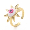 Cubic Zirconia Sun with Evil Eye Open Cuff Ring with Acrylic RJEW-B042-09G-03-1