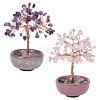 2Pcs 2 Styles Natural Amethyst & Rose Quartz Chips Tree of Life Decorations AJEW-OC0014-06B-1