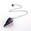 Platinum Tone Brass Amethyst Cone Hexagonal Pointed Dowsing Pendulums MAK-M015-01B-1