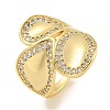 Rack Plating Brass Micro Pave Cubic Zirconia Teardrop Open Cuff Ring for Women RJEW-C082-07G-1