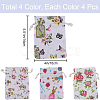 4 Styles Flower Print Burlap Packing Pouches ABAG-BBC0001-03B-2