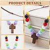 Wood Cross with Acrylic Beaded Pendant Necklaces for Women NJEW-AB00011-4