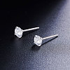 Rhodium Plated 925 Sterling Silver Four Pronged Ear Studs JE420A-02-3