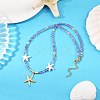Synthetic Turquoise & Natural Amethyst Faceted Round Beaded Starfish 304 Stainless Steel Pendant Necklaces for Women NJEW-JN05459-1