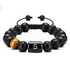 Natural Tiger Eye & Lava Rock Round Beads Adjustable  Bracelets TV6214-19-1