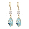 Hamsa Hand Brass Enamel Dangle Earrings EJEW-JE06642-2