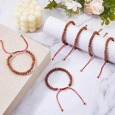 6Pcs Round Natural Rudraksha Beaded Braided Bead Bracelets BJEW-DC00021-1