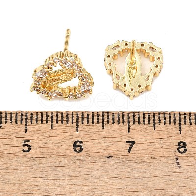 Brass Micro Pave Clear Cubic Zirconia Virgin Mary Stud Earrings EJEW-F400-23B-G-1