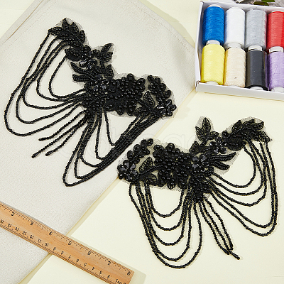 Rhinestone & Rhinestone Glass & Imitation Pearl & Embroider Thread Iron on/Sew On Patches PATC-WH0023-42-1