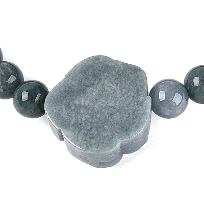 Natural Jadeite Round & Flower Beaded Stretch Bracelets BJEW-N041-07-1