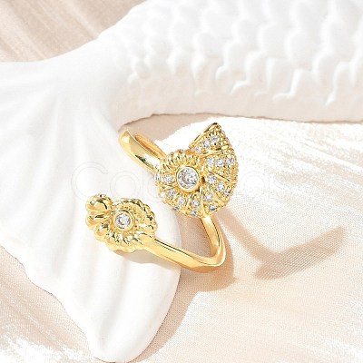 Brass Micro Pave Clear Cubic Zirconia Cuff Rings for Women RJEW-A061-01G-1