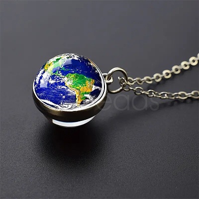Luminous Round Alloy with Glass Planet Pendant Necklaces FS-WG4A1FF-03-1