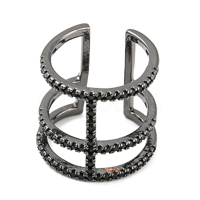 Brass Triple Lines Open Cuff Ring with Cubic Zirconia RJEW-Q781-03-1