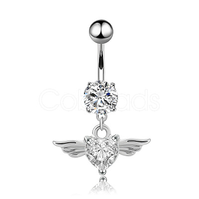 Piercing Jewelry Stainless Steel Micro Pave Cubic Zirconia Split Navel Ring Belly Rings WG4019F-01-1