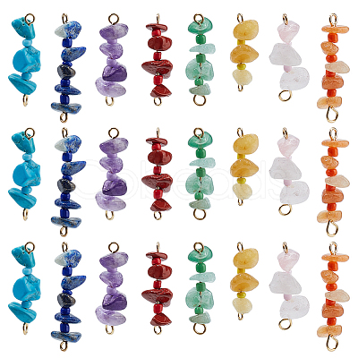 48Pcs 8 Styles Natural & Synthetic Chip Gemstone Beaded Connector Charms PALLOY-GO00057-1