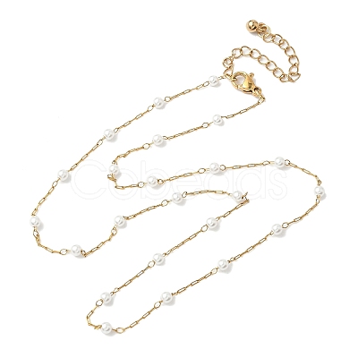 304 Stainless Steel and ABS Imitation Pearl Necklaces NJEW-JN05267-1