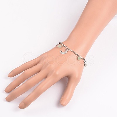 Moon & Star Stainless Steel Gemstone Charm Bracelets BJEW-JB01935-1