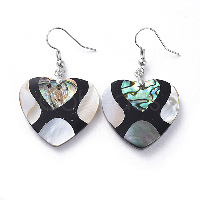 Black Lip Shell & Abalone Shell/Paua Shell Dangle Earrings EJEW-K081-03C-1