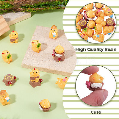 18Pcs 6 Styles Resin Chick & Stump with Mushroom Ornaments DJEW-TA0001-41-1