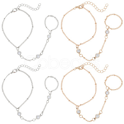 4Pcs 2 Colors Alloy Curb Chain Finger Ring Bracelets for Women BJEW-CY0001-07-1