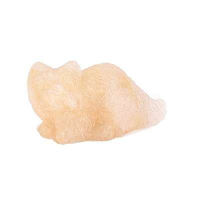 Natural Yellow Hematoid Quartz Carved Cat Figurine G-Q615-04G-1