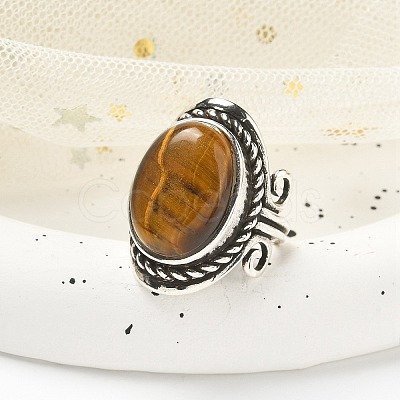 Natural Tiger Eye Adjustable Rings RJEW-I108-01AS-12-1