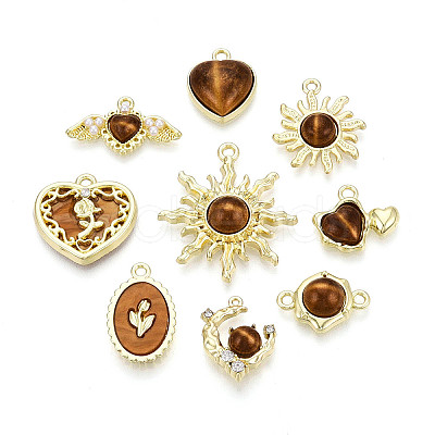 18Pcs 9 Styles Alloy Resin Pendants PALLOY-N185-01G-1