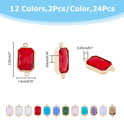 24Pcs 12 Colors Alloy Faceted Glass Connector Charms FIND-FI0001-08A-1