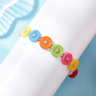Acrylic Sewing Buttons Beaded Bracelets BJEW-JB12742-1