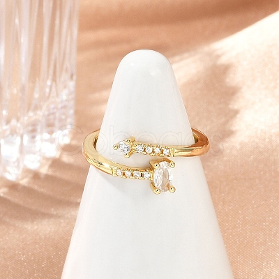 Oval Brass Micro Pave Clear Cubic Zirconia Open Cuff Rings for Women RJEW-G343-24G-1