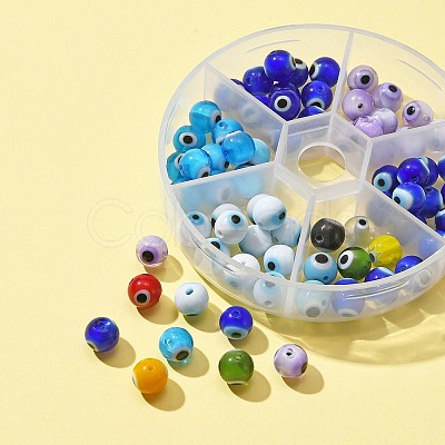 72Pcs 6 Colors Handmade Evil Eye Lampwork Bead LAMP-FS0001-05-1