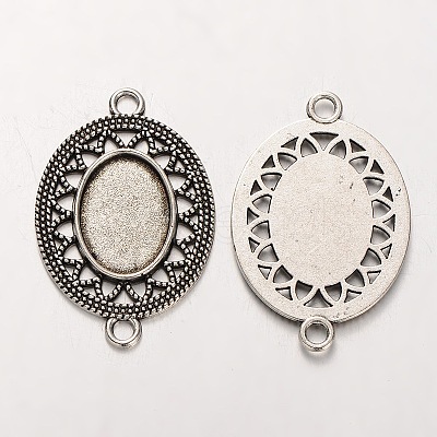 Tibetan Style Alloy Oval Cabochon Connector Bezel Settings LS-PALLOY-J494-09AS-1