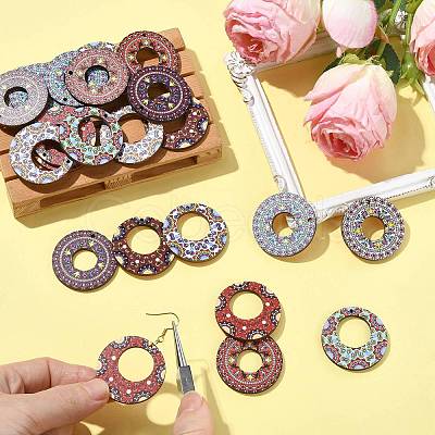 45Pcs 9 Colors Printed Basswood Pendants WOOD-CJ0002-52-1