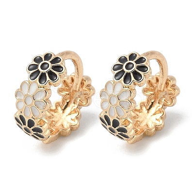 Daisy Brass Enamel Hoop Earrings for Women EJEW-G434-01G-01-1