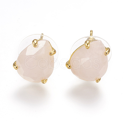 Natural Rose Quartz Stud Earrings X-EJEW-L196-03B-1