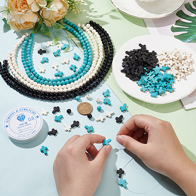 DIY Synthetic Turquoise Round & Cross Bracelets Making Kits DIY-NB0012-31-1