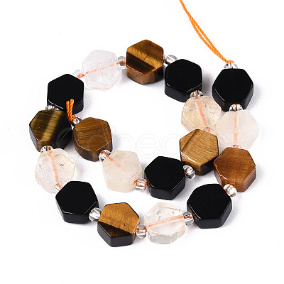 Natural Obsidian & Citrine & Tiger Eye Beads Strands G-N358-03A-05-1